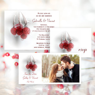 Red Frosty Berries Winter Wedding Save the Date