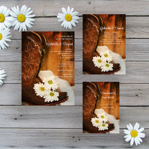 Daisies Cowboy Boots Country Western Wedding RSVP Card