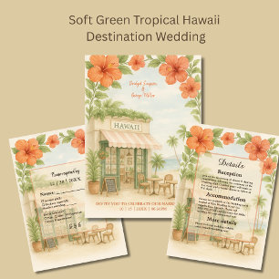 Soft Green Tropical Hawaii Destination Wedding  RSVP Card