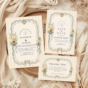 Romantic Sunflower Coquette Wedding Invitation