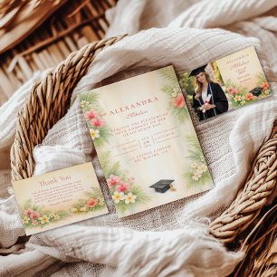 Tropical Hibiscus Floral Graduation Thank You Card