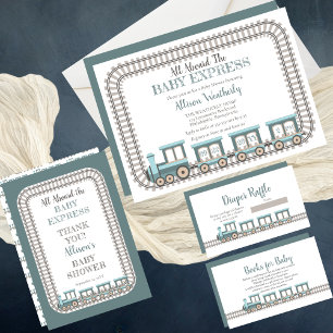 All Aboard the Baby Express Boy Baby Shower Thank You Card