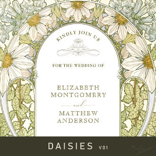 Vintage Marguerite Daisies Wedding Alphonse Mucha All In One Invitation