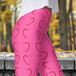 Adorable Rose Pink Love Hearts Pattern Leggings