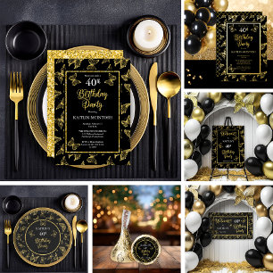 Elegant Butterflies 40th Birthday Party Black Gold