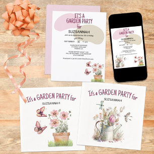 Floral Garden Butterflies Dragonflies Watercolor  Invitation