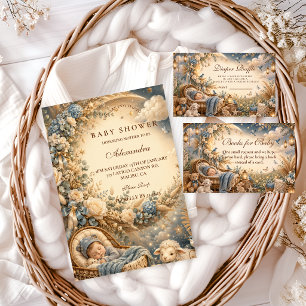 Elegant Blue Boho Baby Shower Invitation