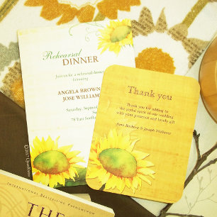 Rustic Blue Country Sunflower Wedding Invitation