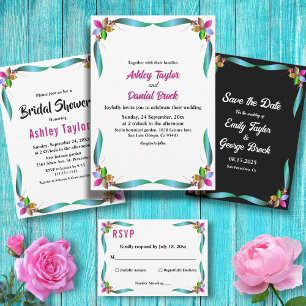 Elegant Colourful Rose Shiny Modern Floral Wedding Invitation