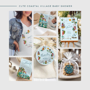Coastal Village Blue Boy Nautical Baby Shower Classic Round Sticker