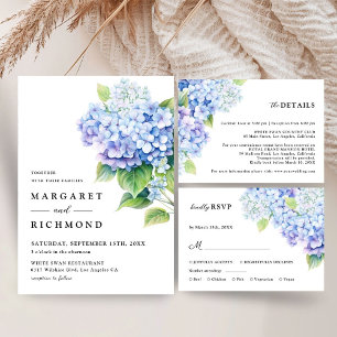 Hydrangea Dusty Blue Floral Wedding Thank You Card