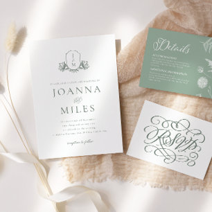 Vintage Calligraphy Sage Green Save the Date Invitation