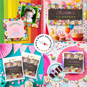 Spring Flowers One Baby Girl First Birthday Photo Invitation