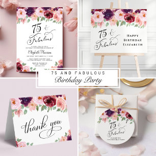 Elegant Floral Watercolor 75th Birthday Party Classic Round Sticker