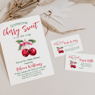 Cherry on Top Pink Bow Girl Baby Shower Invitation