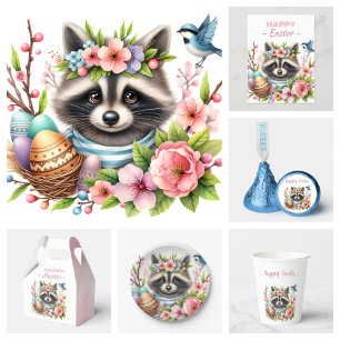 Watercolor Racoon Easter Eggs & Flowers -   Favour Box