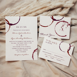 Rustic Dark Red Wine Stain Wedding Thank You Card