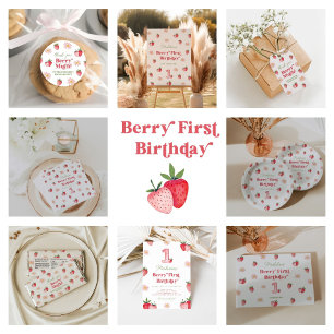 Cute Pink Daisy & Strawberries Pastel Watercolor  Wrapping Paper