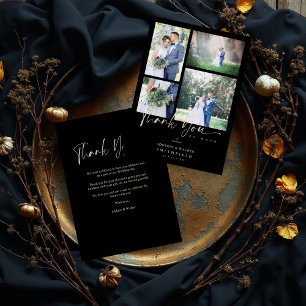 Black Trendy Collage Wedding 4 Photos Invitation