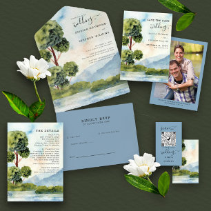 Lake Evergreen Watercolor and Vertical Photo Save The Date