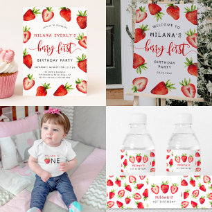 Strawberry Birthday Party   Berry Sweet Photo Invitation