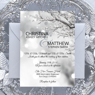 Elegant Winter Wonderland Snow Snowflakes WEDDING Invitation