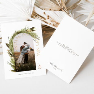 Modern Minimal Beige Arch 2 Photo Merry Christmas  Holiday Card