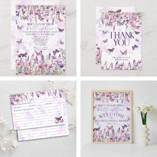 Butterflies Wildflowers Bridal Shower Recipe Card