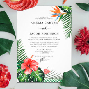Watercolor Tropical Flowers Greenery Wedding Invitation