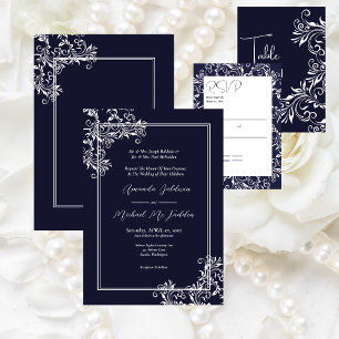 Navy and White Elegant Style Wedding Label