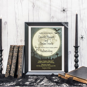 RSVP Halloween wedding with full moon and cemetery