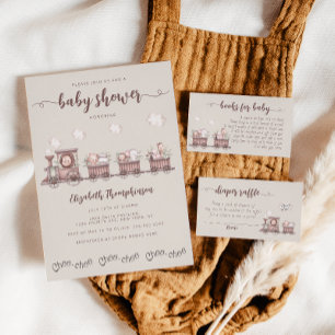 Cute Safari Baby Animals Train Baby Shower Invitation