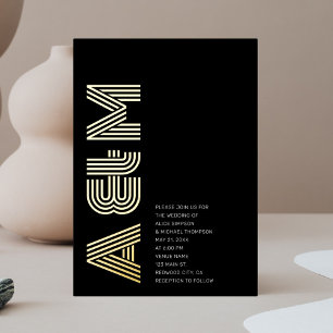 Bold Monogram Minimalist Black Invitation