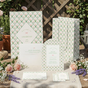 cottage core floral pink bow girl baby shower arch invitation