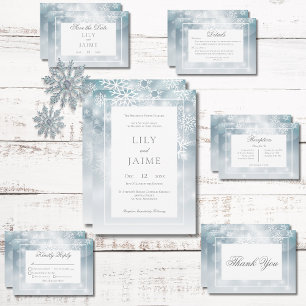 Dusty Blue Snowflake Sky Modern Wedding Save The Date