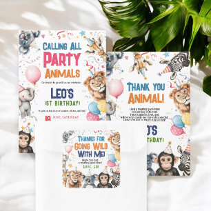 Wild Party Calling All Animals 1st Birthday Safari Invitation