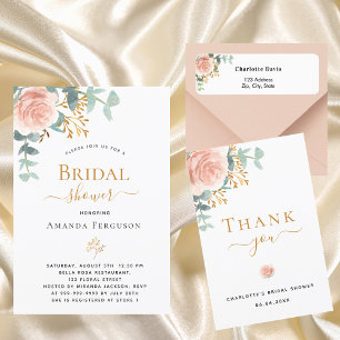 Bridal Shower floral rose gold eucalyptus greenery Invitation