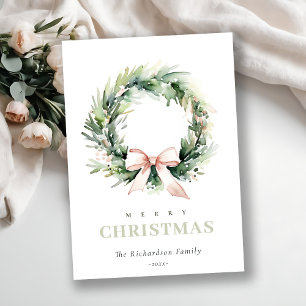 Blush Green Christmas Wreath Watercolor Address