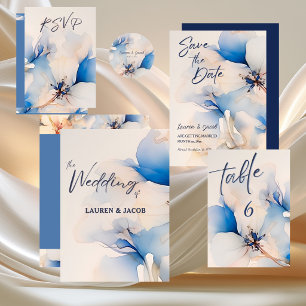 Modern Blue Floral Wedding  Invitation