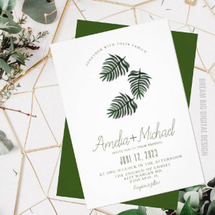 Watercolor Tropical Botanical Foil Palm Wedding Invitation