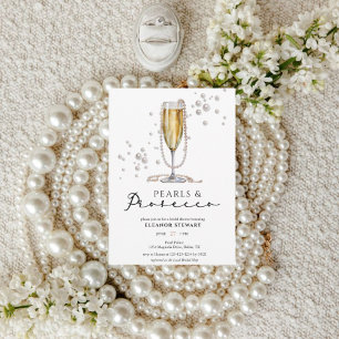 Elegant Watercolor Pearls & Prosecco Bridal Shower Invitation