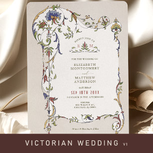 Vintage Victorian Floral Ornaments Wedding Invitat Invitation