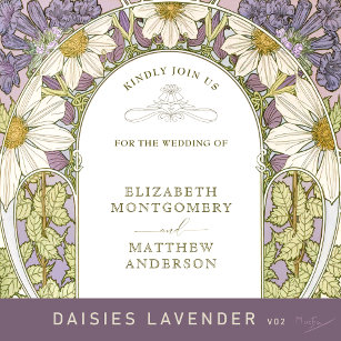 Lavender Marguerite Daisy Wedding Art Nouveau Invitation