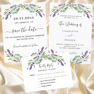 Lavender wedding response website QR code RSVP Enclosure Card