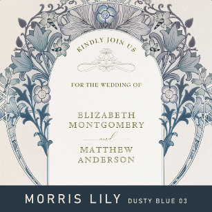 Vintage Wedding Invitation Dusty Blue W Morris