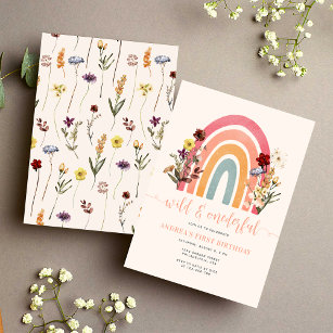 Boho Wild & Onederful Wildflower Rainbow Birthday Classic Round Sticker