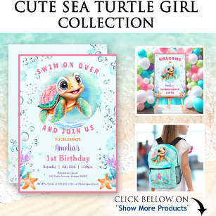 Colourful Cute Happy Sea Turtle Name 1st Birthday  Wrapping Paper