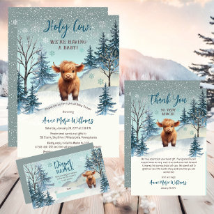 Cute Highland Holy Cow Winter Baby Shower Thank You Card