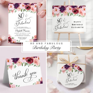 Elegant Floral Watercolor 80th Birthday Party Classic Round Sticker