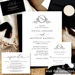Black and White Elegant Monogram Wedding Invitation